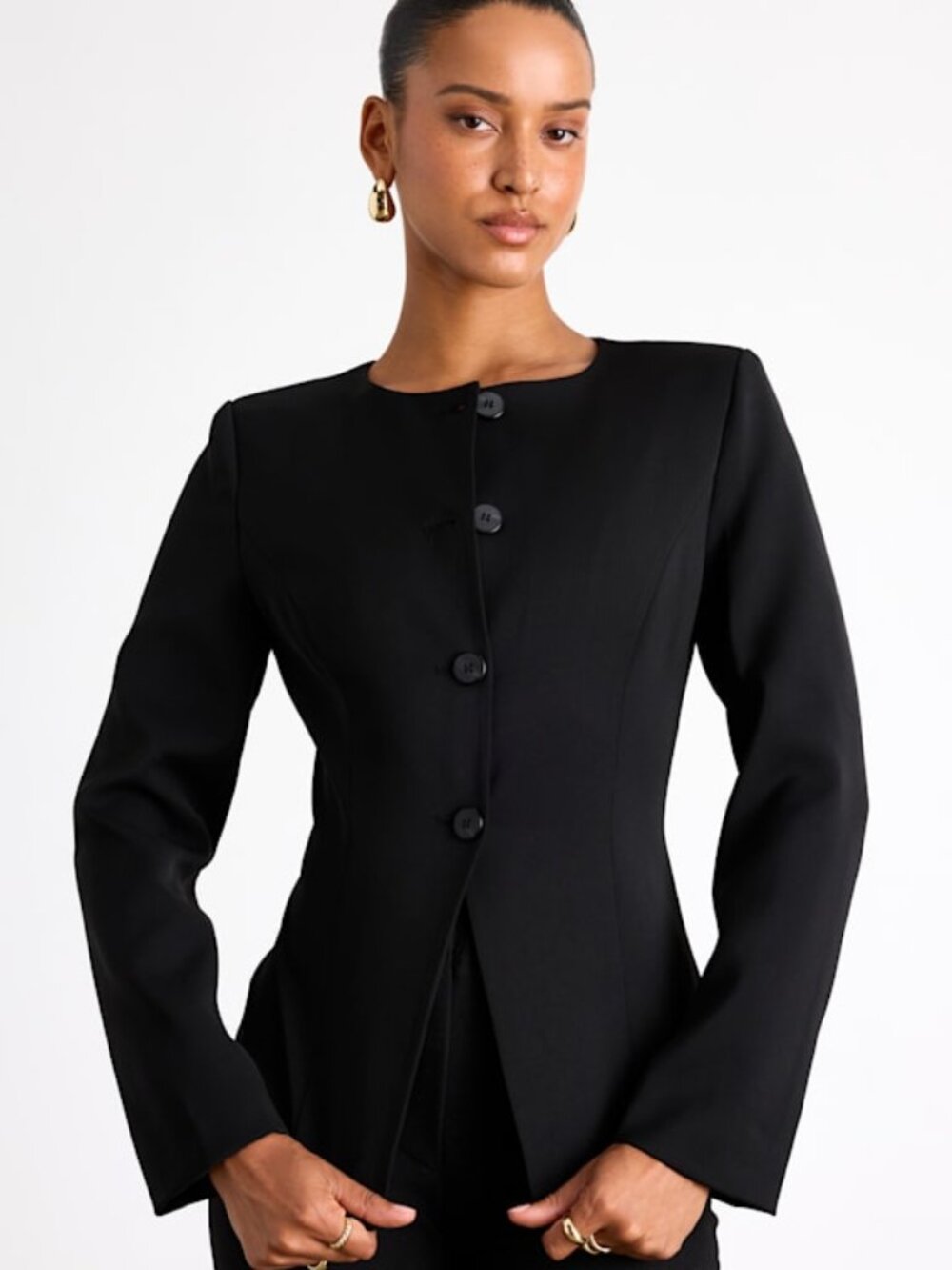 Lulus Elyna Black Button-front Blazer - Size L